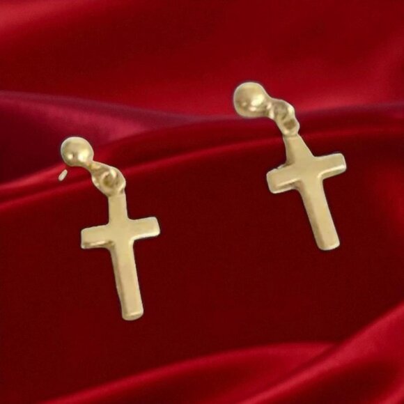 Small Brass Cross Dangle Earrings - Picture 1 of 5